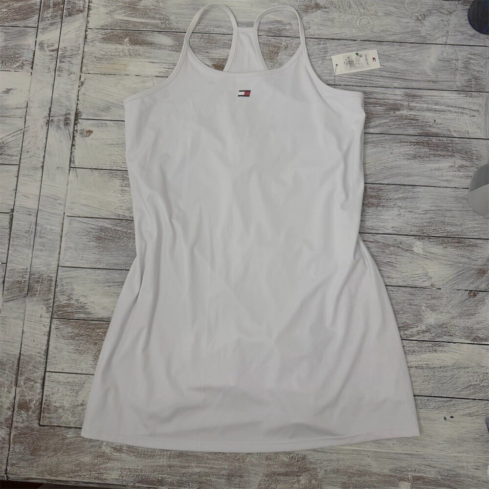 NWT Tommy Hilfiger Sport Dress Womens L White Strappy Racerback Fit & Flare